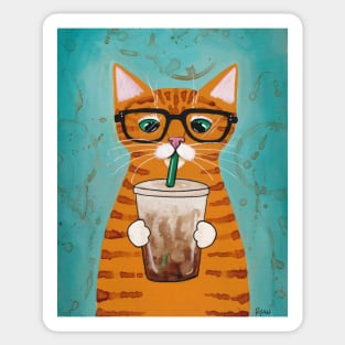 Ginger Tabby With Iced Coffee Sticker